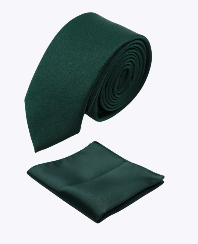 Krawatte + Einstecktuch Grün n°4 Herren aus Polyester «Anatole»