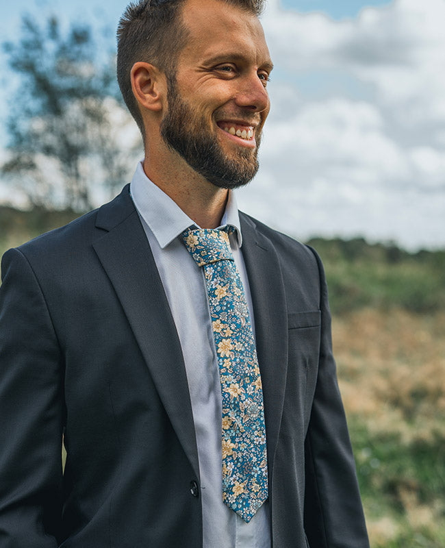 Krawatte Liberty Blau n°2 Herren aus Baumwolle «Gaspard»