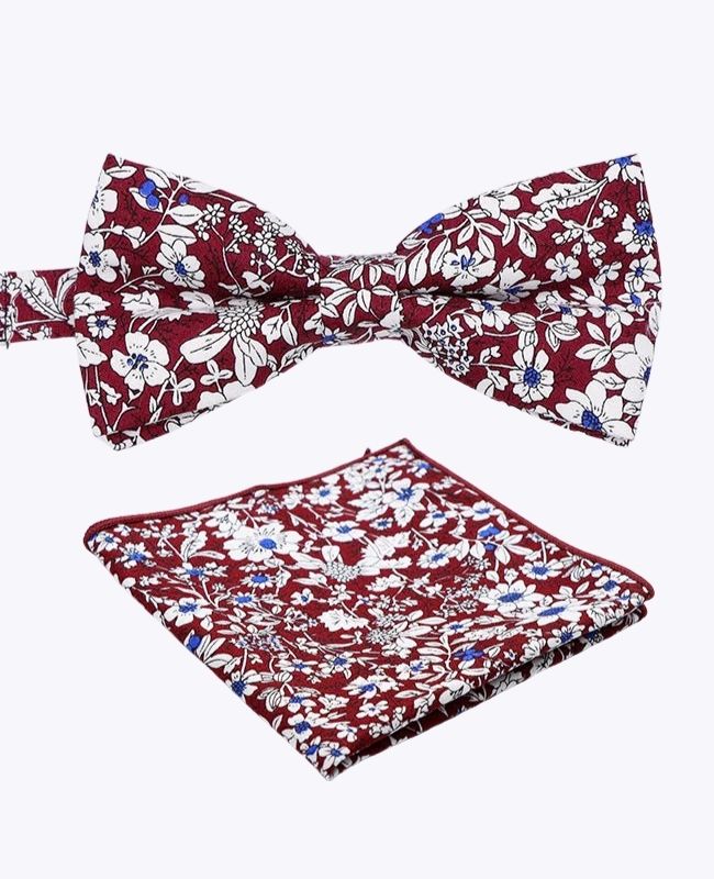 Noeud Papillon + Pochette de Costume Liberty Rouge n°1 Homme en Coton «Clovis»