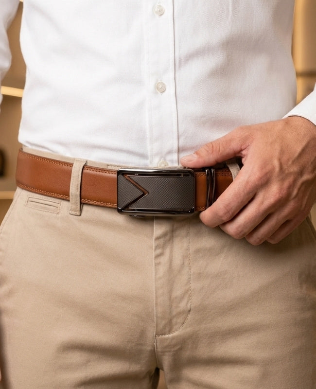 Anzuggürtel Braun Herren Leder ohne Löcher "Alphonse"