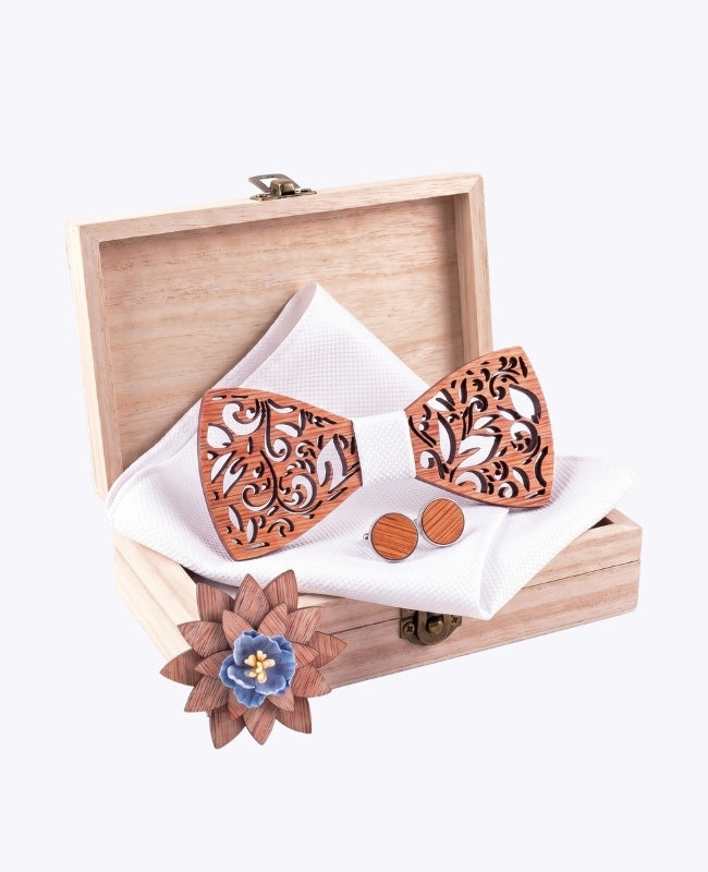Holzbox Weiße Herren-Fliege „Édouard"