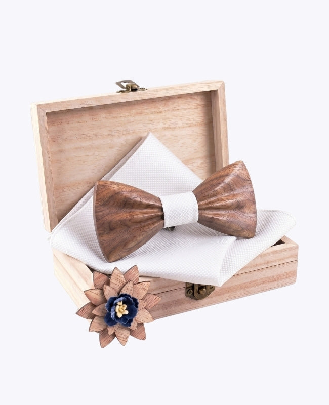 Geschenkbox Weiße Herren-Fliege aus Dunklem Holz „Hippolyte"