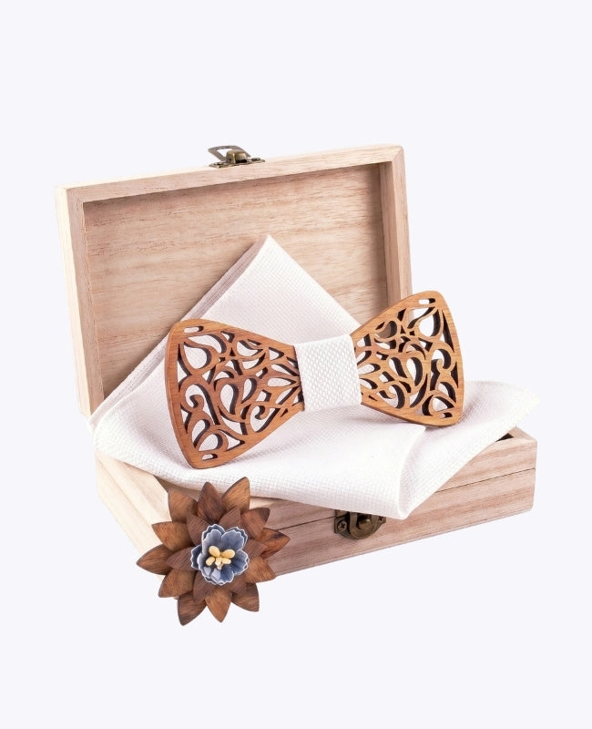 Geschenkbox Weiße Herren-Fliege aus Holz „Hercule"
