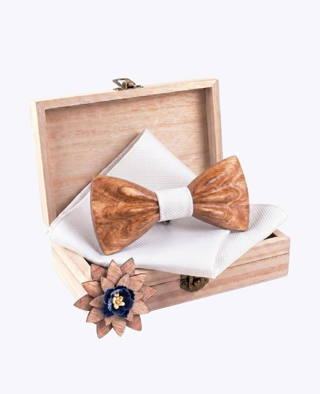 Geschenkbox Fliege Weiß Herren aus Holz „Hippolyte"