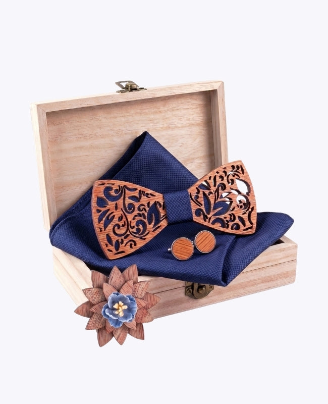 Holz-Geschenkbox Herren-Fliege blau „Édouard"