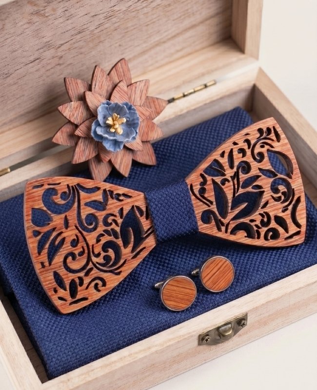 Holz-Geschenkbox Herren-Fliege blau „Édouard"