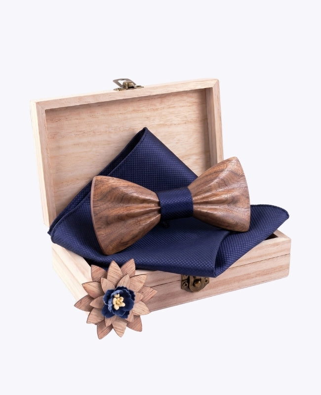 Geschenkbox Fliege Blau Herren aus dunklem Holz „Hippolyte"