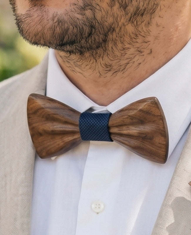 Geschenkset Herren Fliege Blau aus dunklem Holz „Hippolyte"