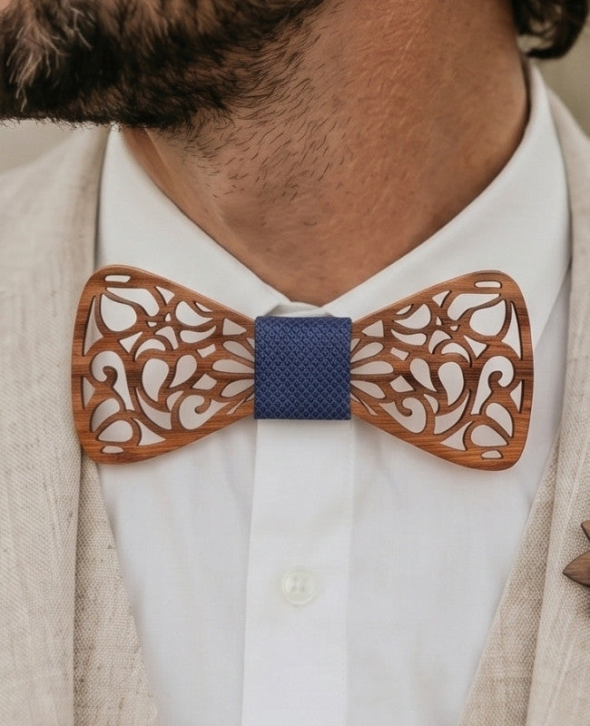 Geschenkset Fliege Blau Herren aus Holz „Hercule"