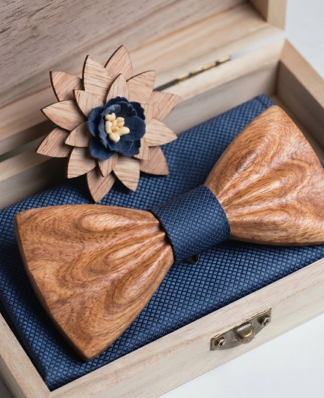 Geschenkbox Fliege Blau Herren aus Holz „Hippolyte"