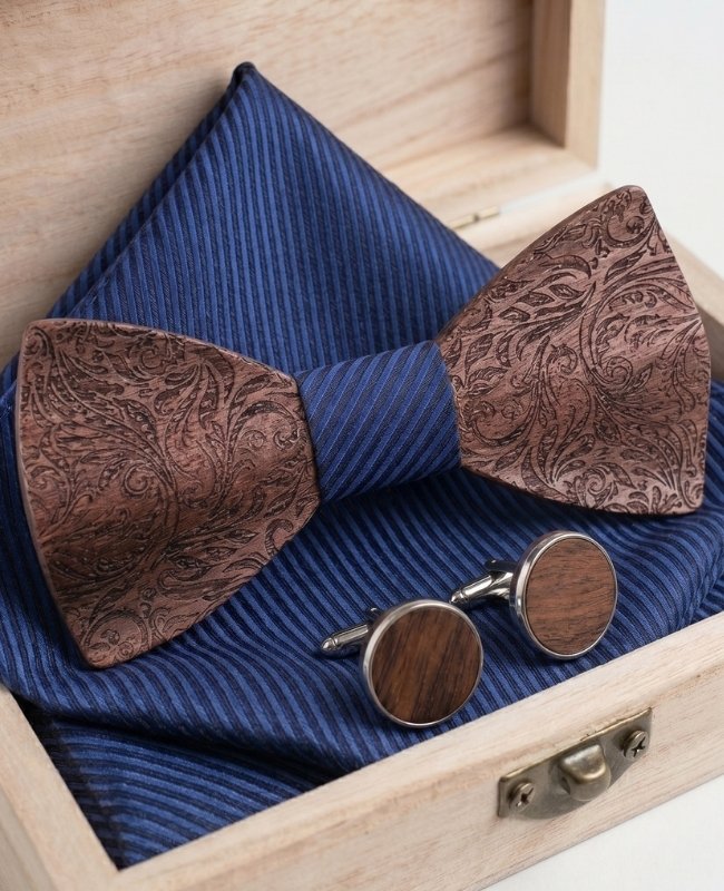 Holz-Geschenkbox Herren-Fliege Blau „Virgile"