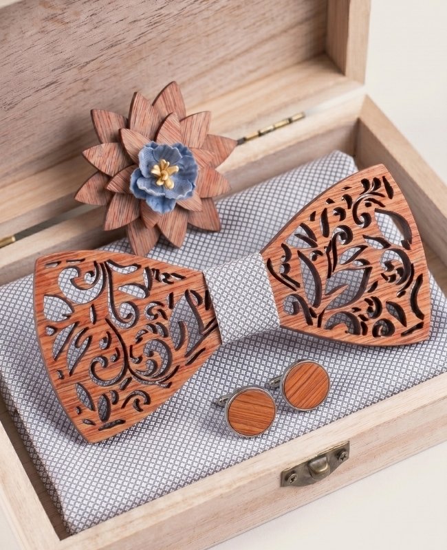 Holz-Geschenkbox Herren-Fliege Grau „Édouard"