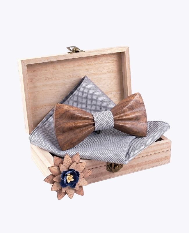 Geschenkbox Fliege Grau Herren aus dunklem Holz „Hippolyte"