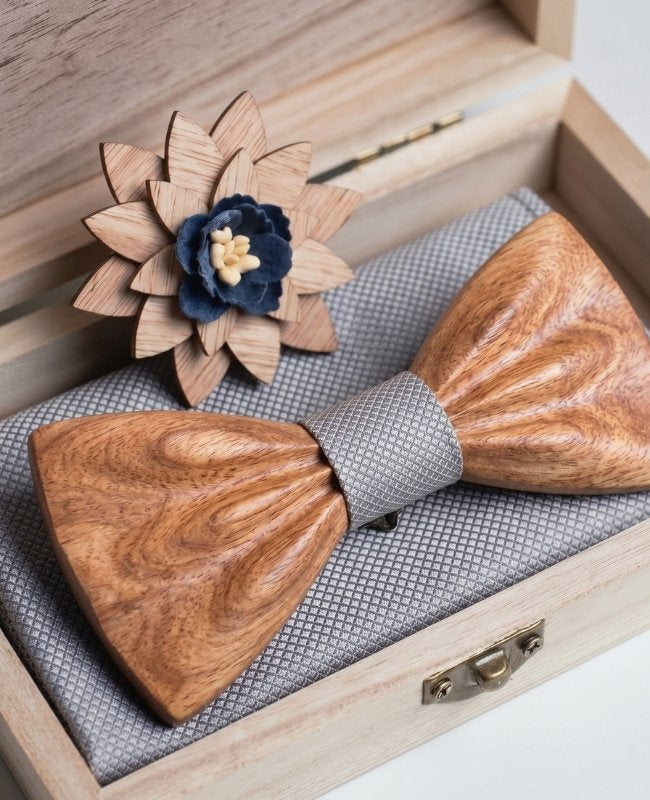 Geschenkbox Fliege Grau Herren aus Holz „Hippolyte"