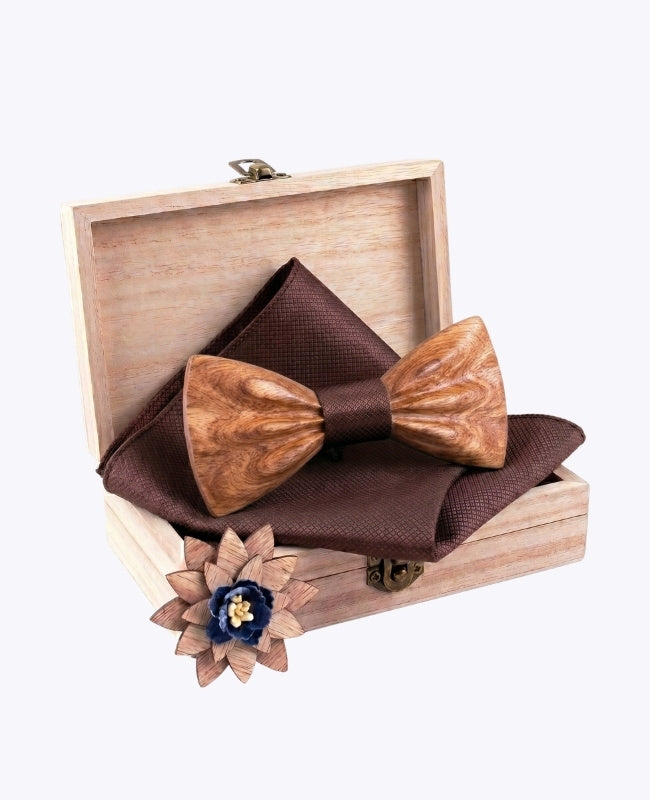 Geschenkset Braune Herren-Fliege aus Holz „Hippolyte"