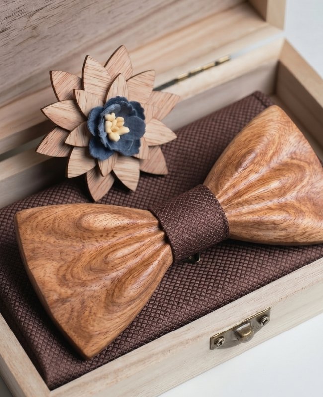 Geschenkset Braune Herren-Fliege aus Holz „Hippolyte"