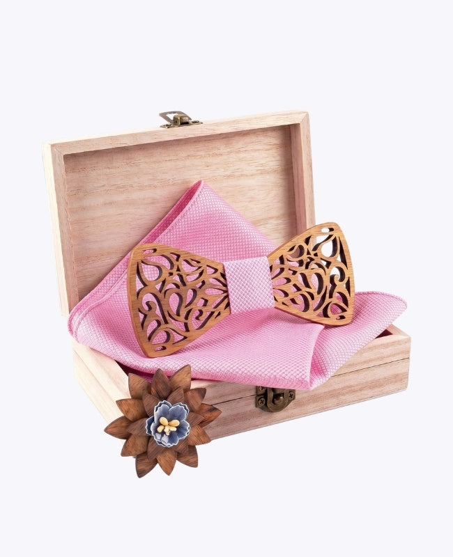 Geschenkset Fliege Rosa Herren aus Holz „Hercule"