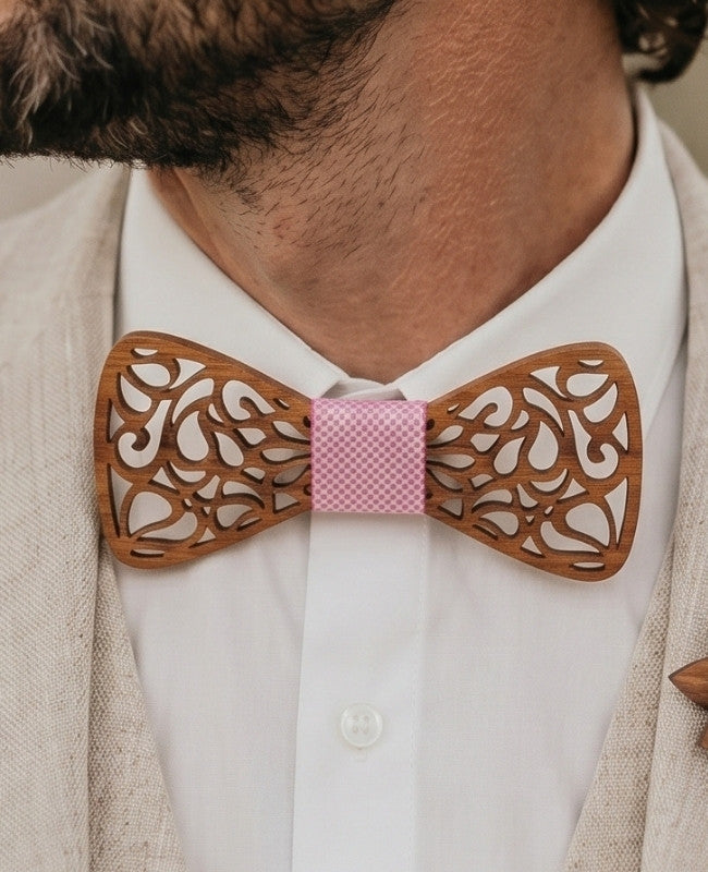 Geschenkset Fliege Rosa Herren aus Holz „Hercule"