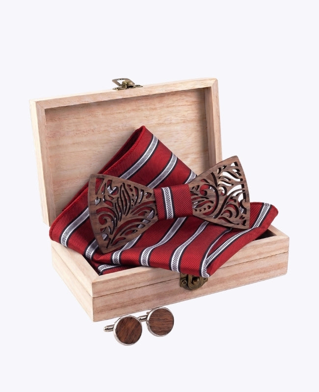 Geschenkbox Herren-Fliege rot aus Holz „Baptiste"