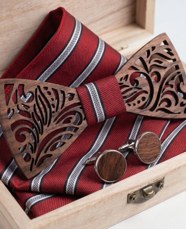 Geschenkbox Herren-Fliege rot aus Holz „Baptiste"