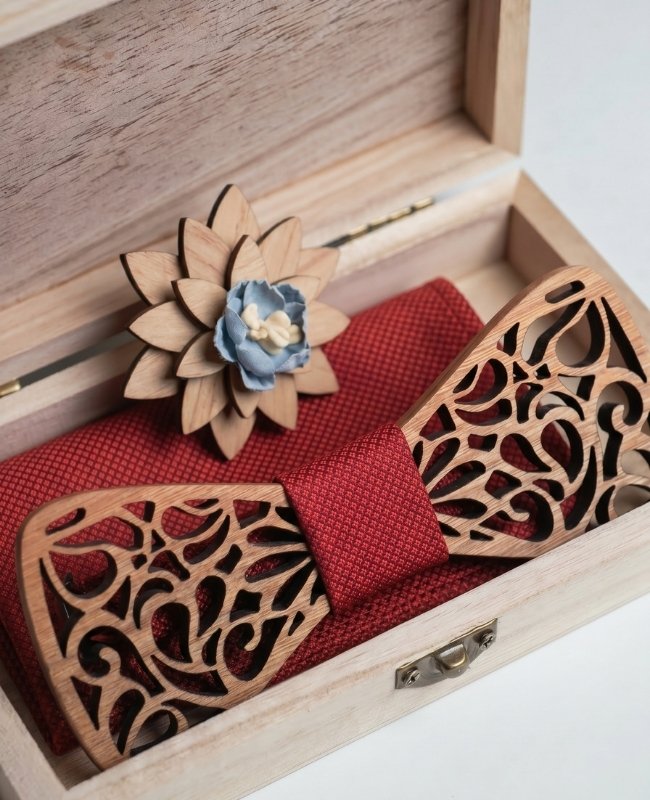 Geschenkset Fliege Rot Herren aus Holz „Hercule"