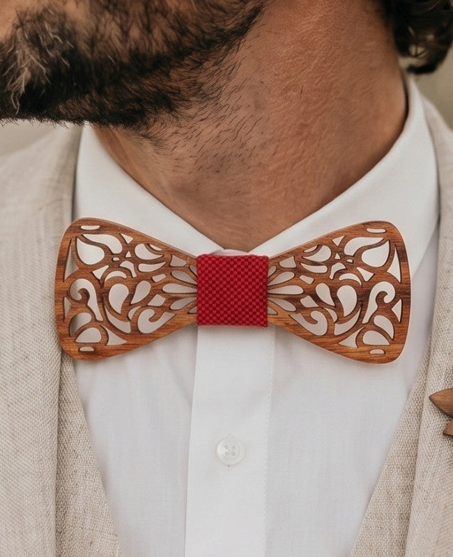 Geschenkset Fliege Rot Herren aus Holz „Hercule"