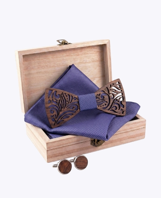 Geschenkbox Herren-Fliege lila aus Holz „Baptiste"