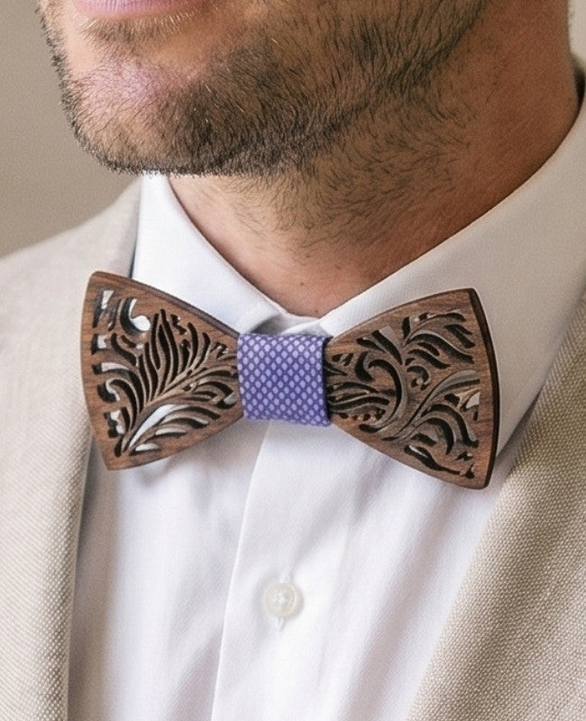 Geschenkbox Herren-Fliege lila aus Holz „Baptiste"