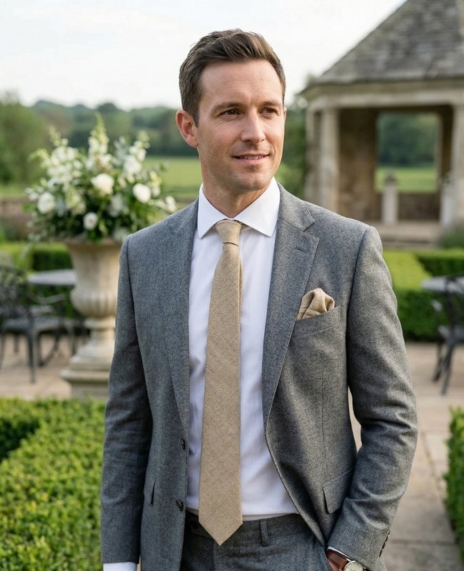 Krawatte Beige n°1 Herren aus Leinen «Basile»