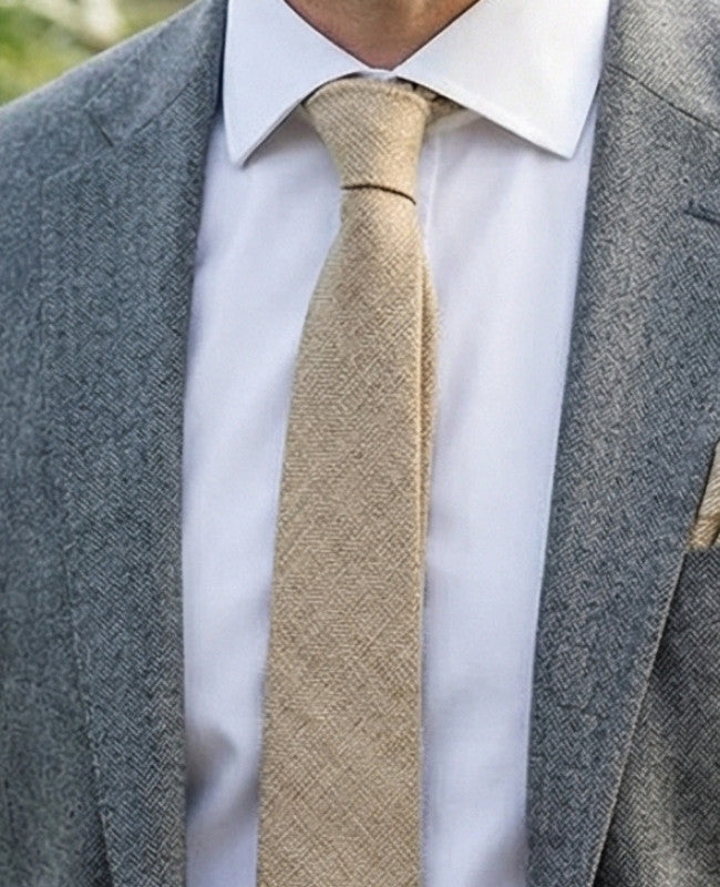 Krawatte Beige n°1 Herren aus Leinen «Basile»