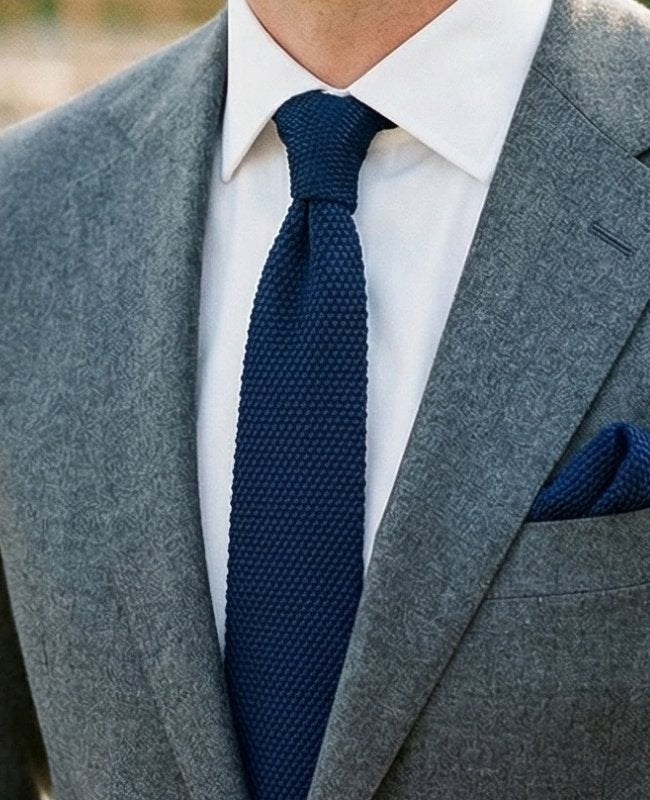 Krawatte Blau n°2 Herren aus Strick «Léon»