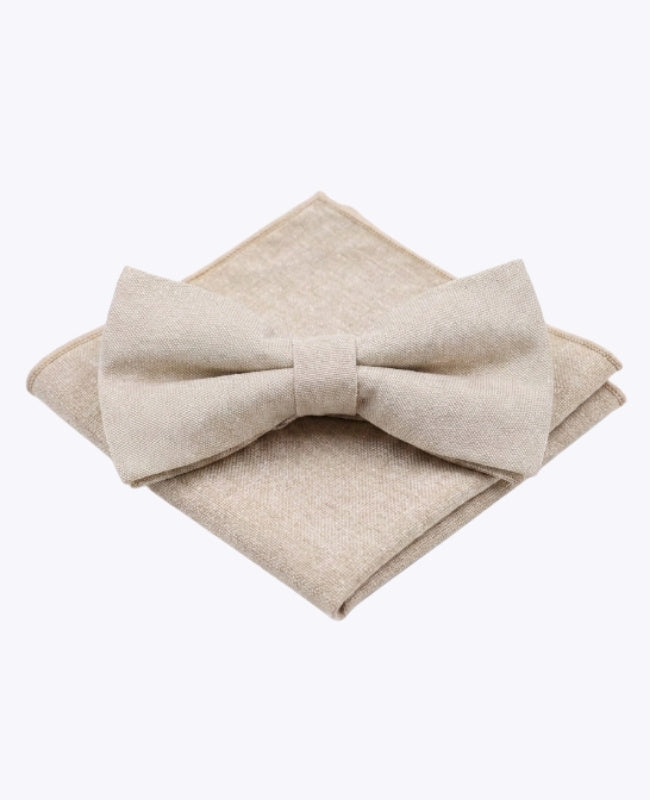 Fliege + Einstecktuch Beige Herren aus Baumwolle „Edgard"