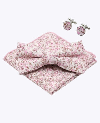 Fliege + Einstecktuch + Manschettenknöpfe Liberty Rosa Nr.4 Herren aus Baumwolle „Gaspard