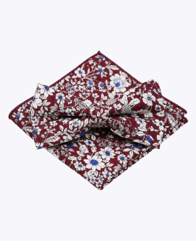Fliege + Einstecktuch Liberty Rot Nr.1 Herren aus Baumwolle „Clovis"