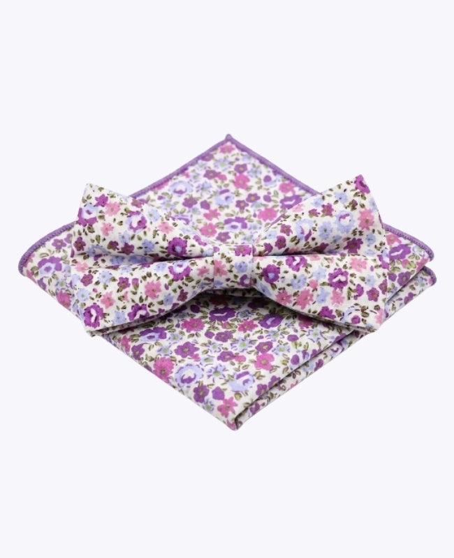 Fliege + Einstecktuch Liberty Lila Herren aus Baumwolle „Gaspard"