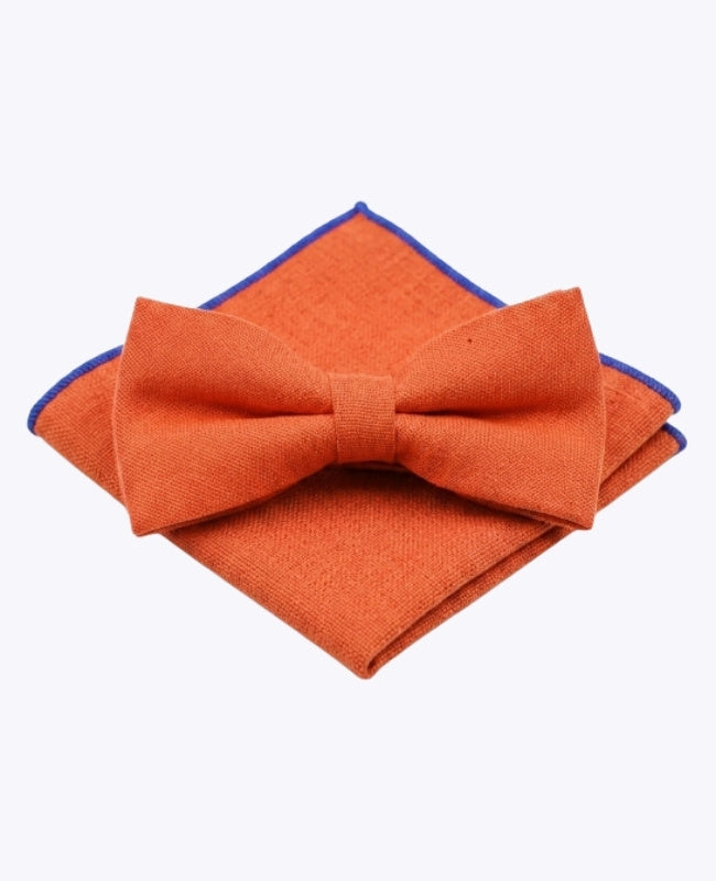 Fliege + Einstecktuch Orange Nr.1 Herren aus Leinen „Basile"