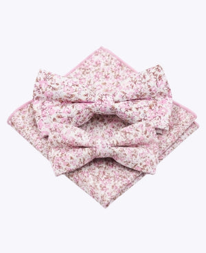 Fliegen Liberty Rosa Nr.4 Vater & Sohn + Einstecktuch aus Baumwolle „Gaspard