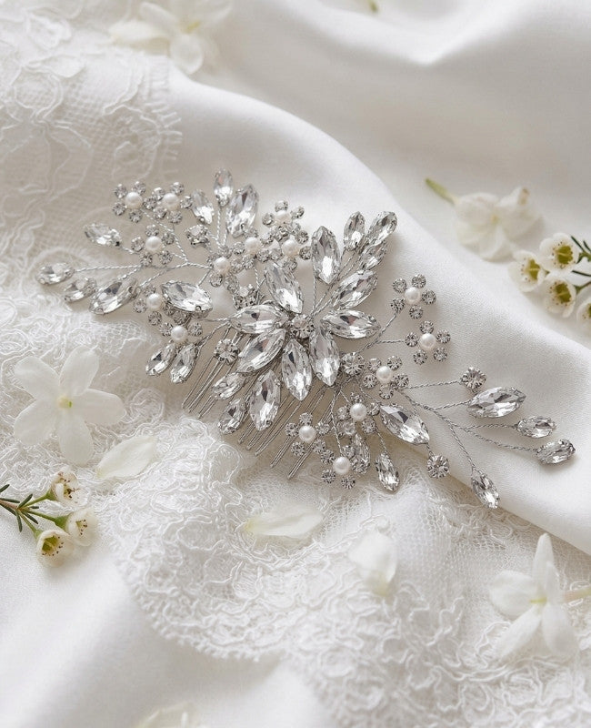 Haarkamm Geblümt Silber n°3 Damen «Élise»