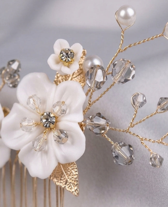 Haarkamm Geblümt Gold n°5 Damen «Élise»